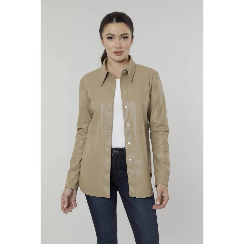 NEW DOLCE CABO vegan leather shirt in taupe